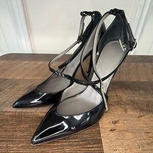 Monika Chiang Black Patent Pointed T-Strap Heels